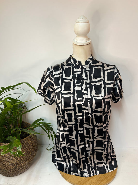 Muster Bluse Schwarz & Silber - Esprit - Gr. M / L - 38 / 40