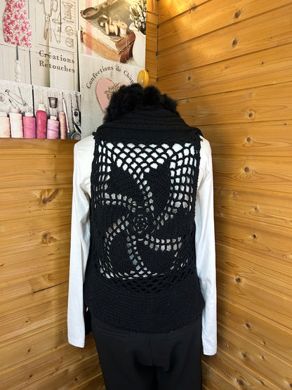 Kunstpelz Strickjacke Vintage Schwarz - Moving Fashion - Tragbar von Gr. S - L