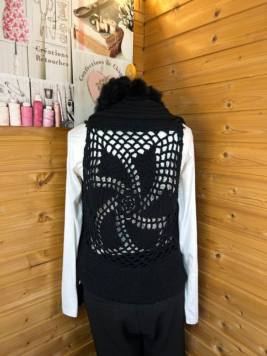 Kunstpelz Strickjacke Vintage Schwarz - Moving Fashion - Tragbar von Gr. S - L