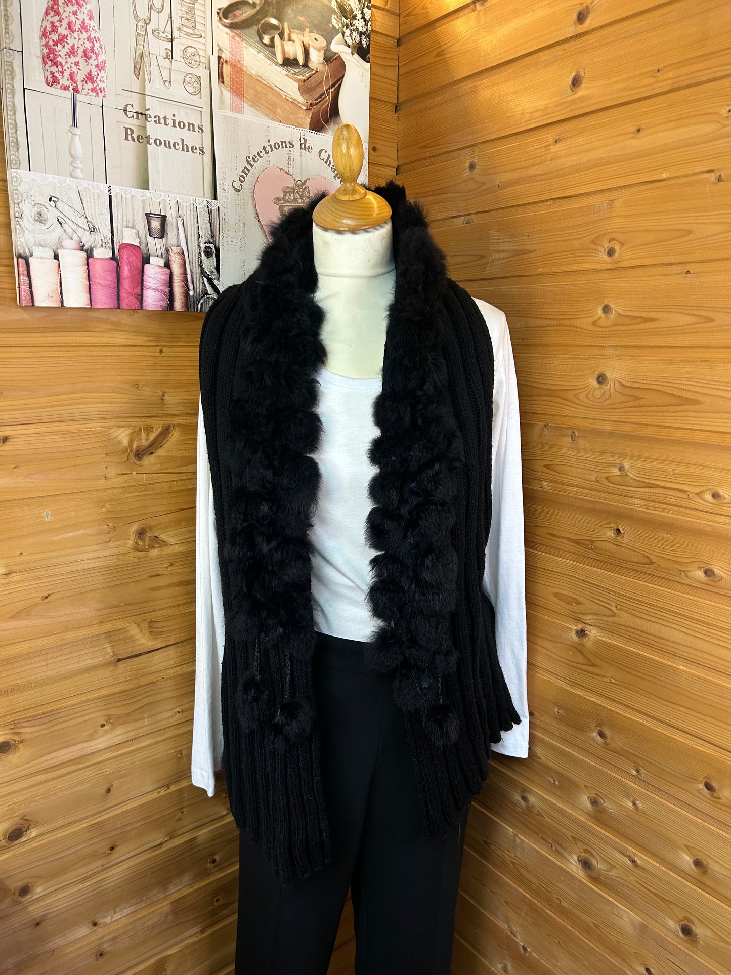 Kunstpelz Strickjacke Vintage Schwarz - Moving Fashion - Tragbar von Gr. S - L